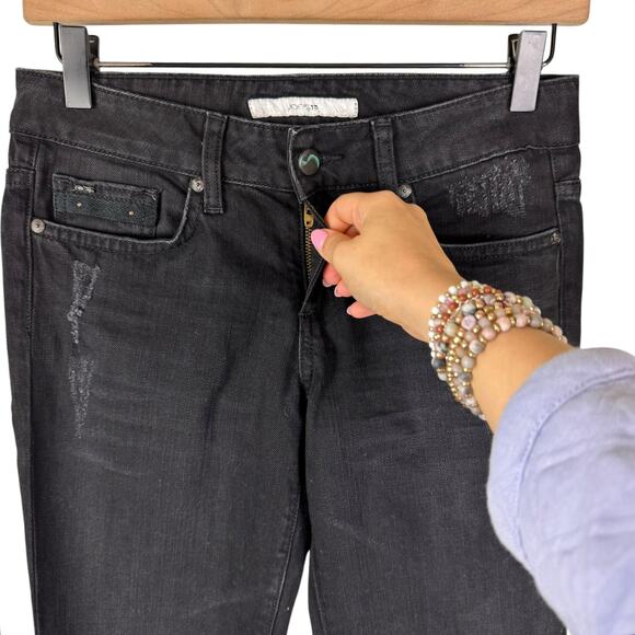 Joe's Jeans Black Connor Denim Rolled Chelsea Distressed Mid Rise Cropped Jeans - Picture 4 of 6